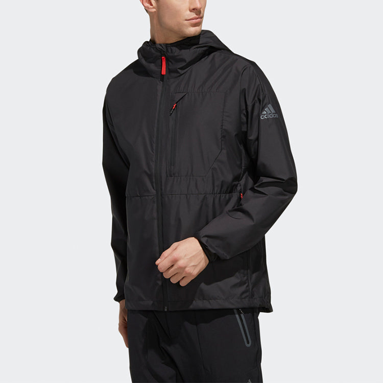 adidas Windbreaker Ho Sleeve Logo Windproof Hooded Jacket Black EH3949