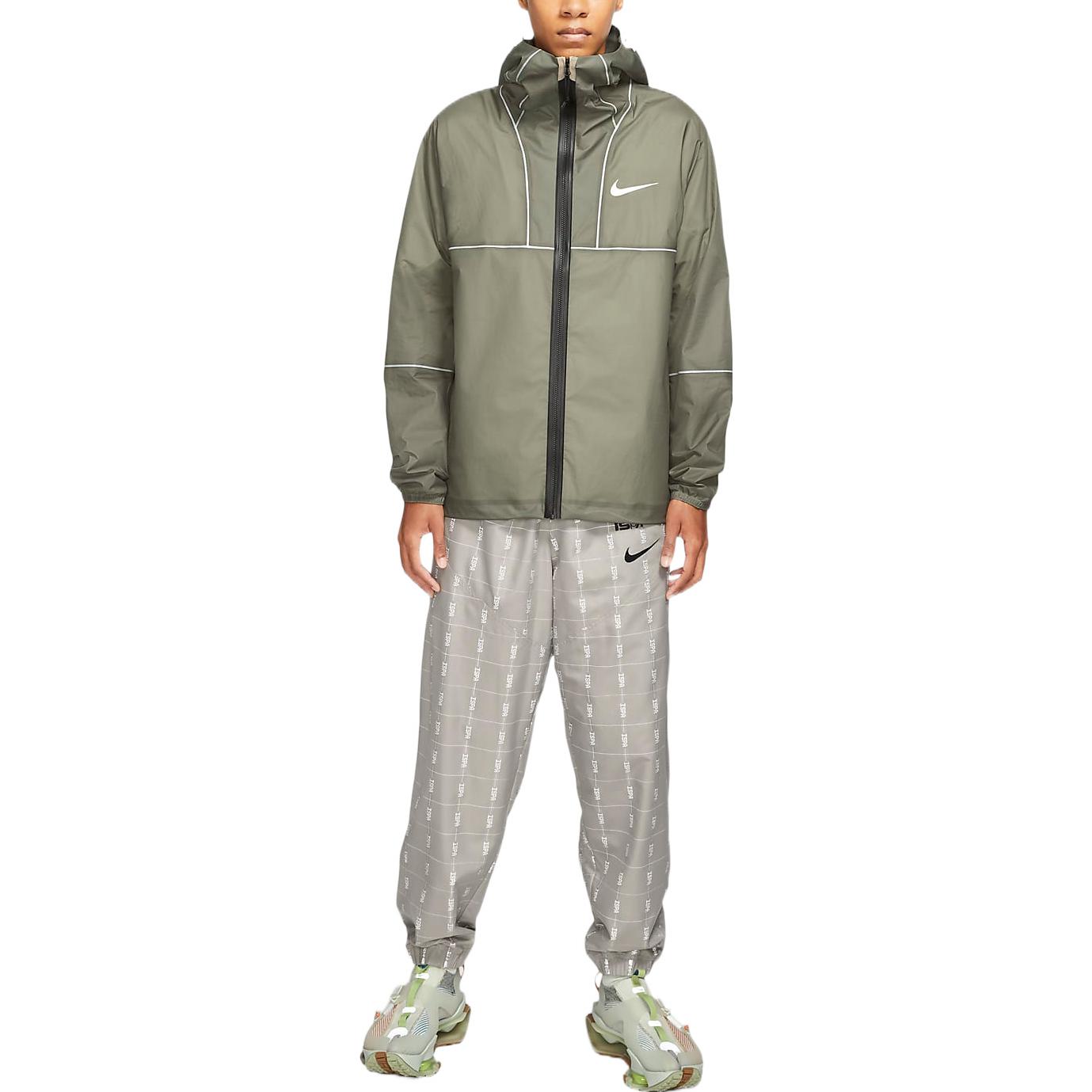 Men's Nike Casual Blue Logo Printing Hooded Jacket Light Army Green DD3798-320