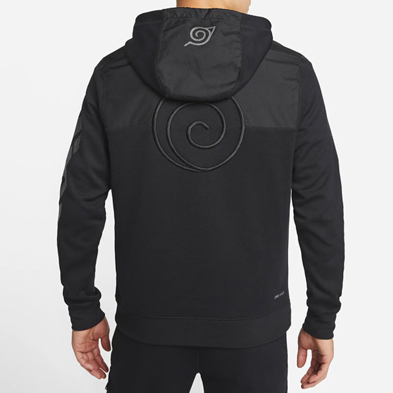 Men's Air Jordan x Zion Naruto Crossover Solid Color Alphabet Pattern Zipper Hooded Jacket Black DO6596-010