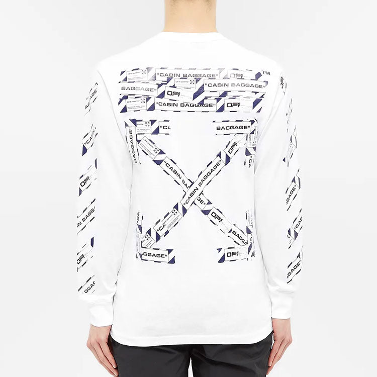 Men's Off-White FW21 Rubber Strap Long Sleeves Slim Fit White T-Shirt OMAB001S201850030188