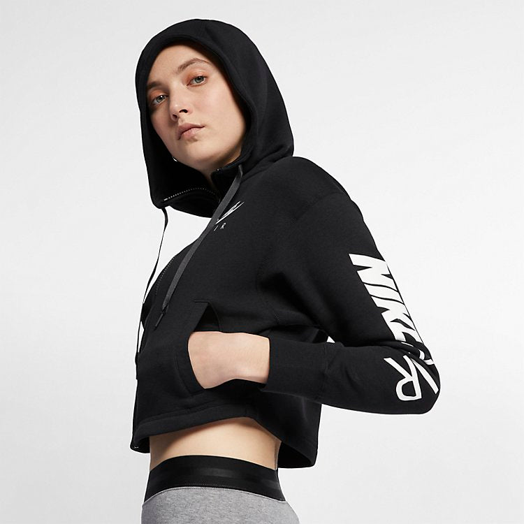 Nike Air Full Zip Cropped Fleece Hoodie 'Black' AR3656-010