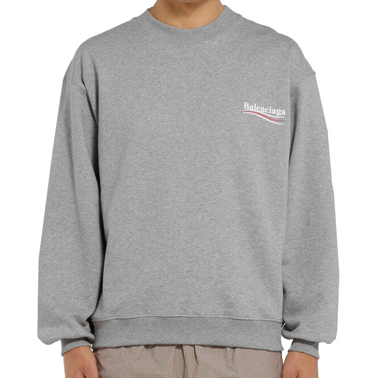 Men's Balenciaga Micro Mark Alphabet Pattern Round Neck Pullover Gray 556147TBV141300