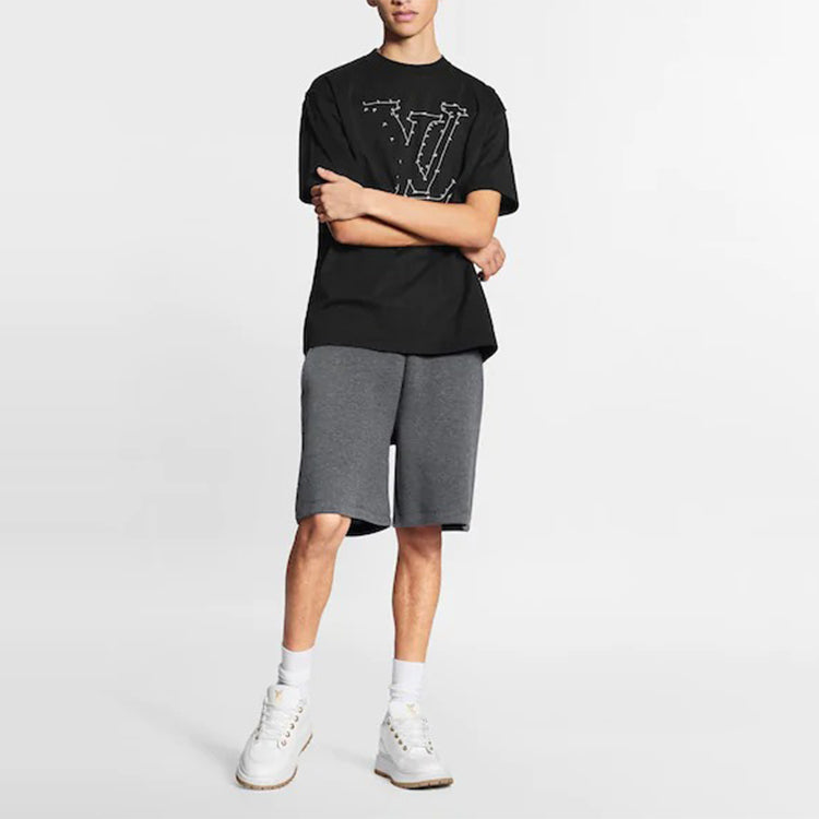 Men's LOUIS VUITTON Printing Embroidered Short Sleeve Black 1A83R1,