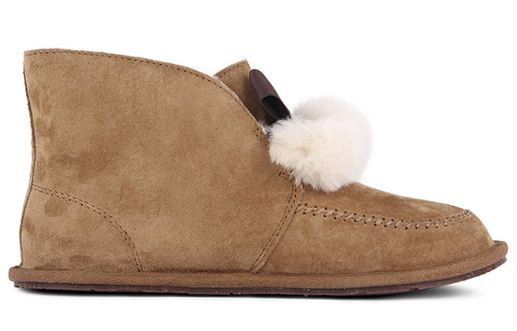 (WMNS) UGG Kallen Suede Moc Toe Pom Pom Slipper 'Chestnut' 1017541-CHE