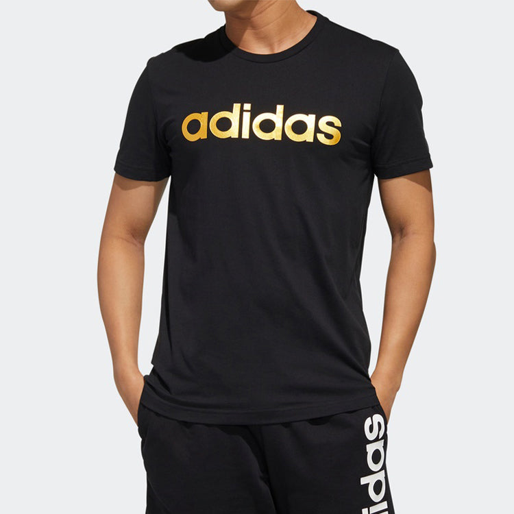 adidas neo Sports Round Neck logo Printing Short Sleeve Black FP7441