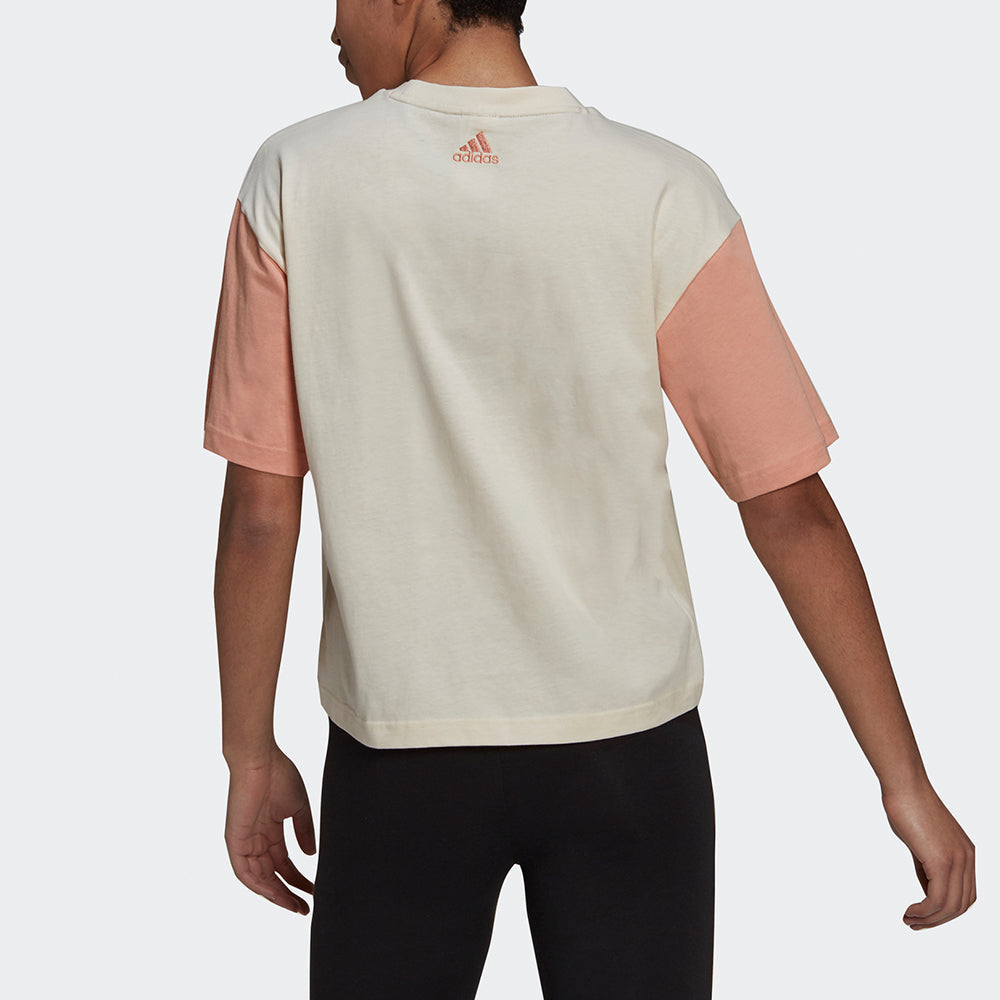 (WMNS) adidas Big Logo T Ss Logo Printing Loose Sports Short Sleeve Creamy White HB5103