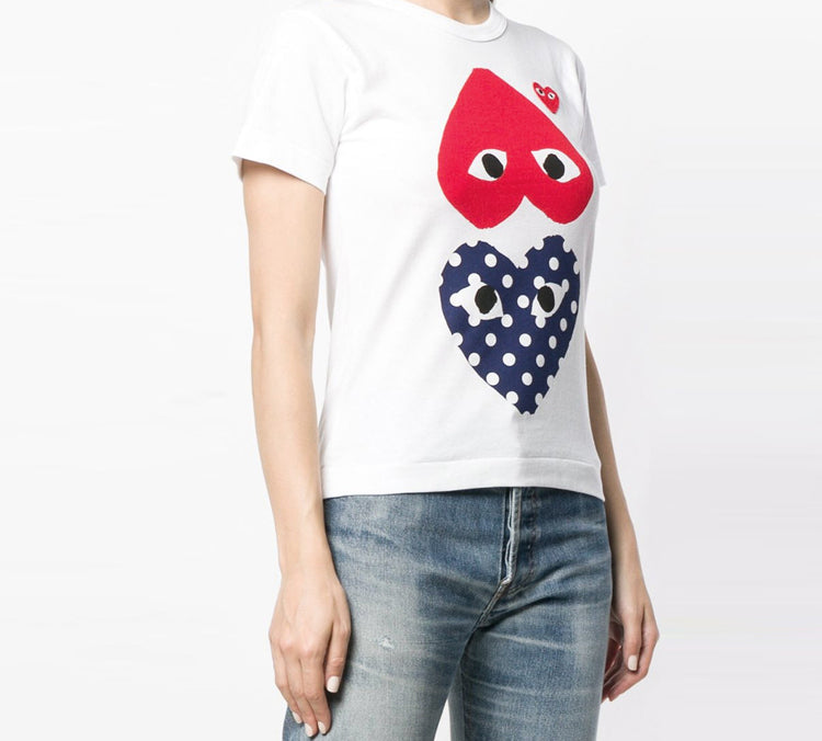 (WMNS) COMME des GARCONS PLAY Polka Dot Upside Down Tee 'White Red Navy' AZ-T239-051-1