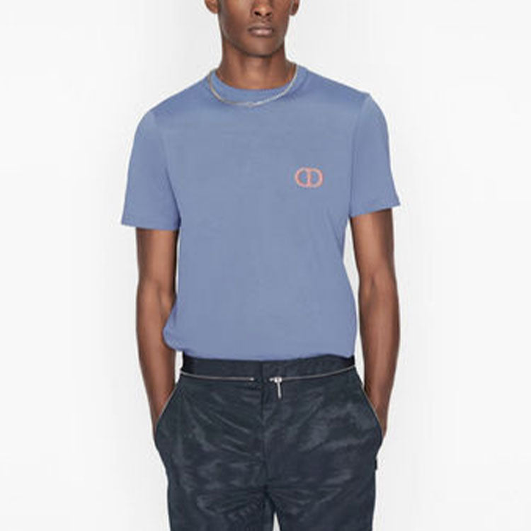 DIOR SS21 Cotton Knit CD Embroidered Short Sleeve Unisex Blue 943J605A0554-C584