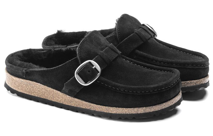 Birkenstock Buckley Shearling Suede Leather Narrow Fit Sandals 'Black' 1018126