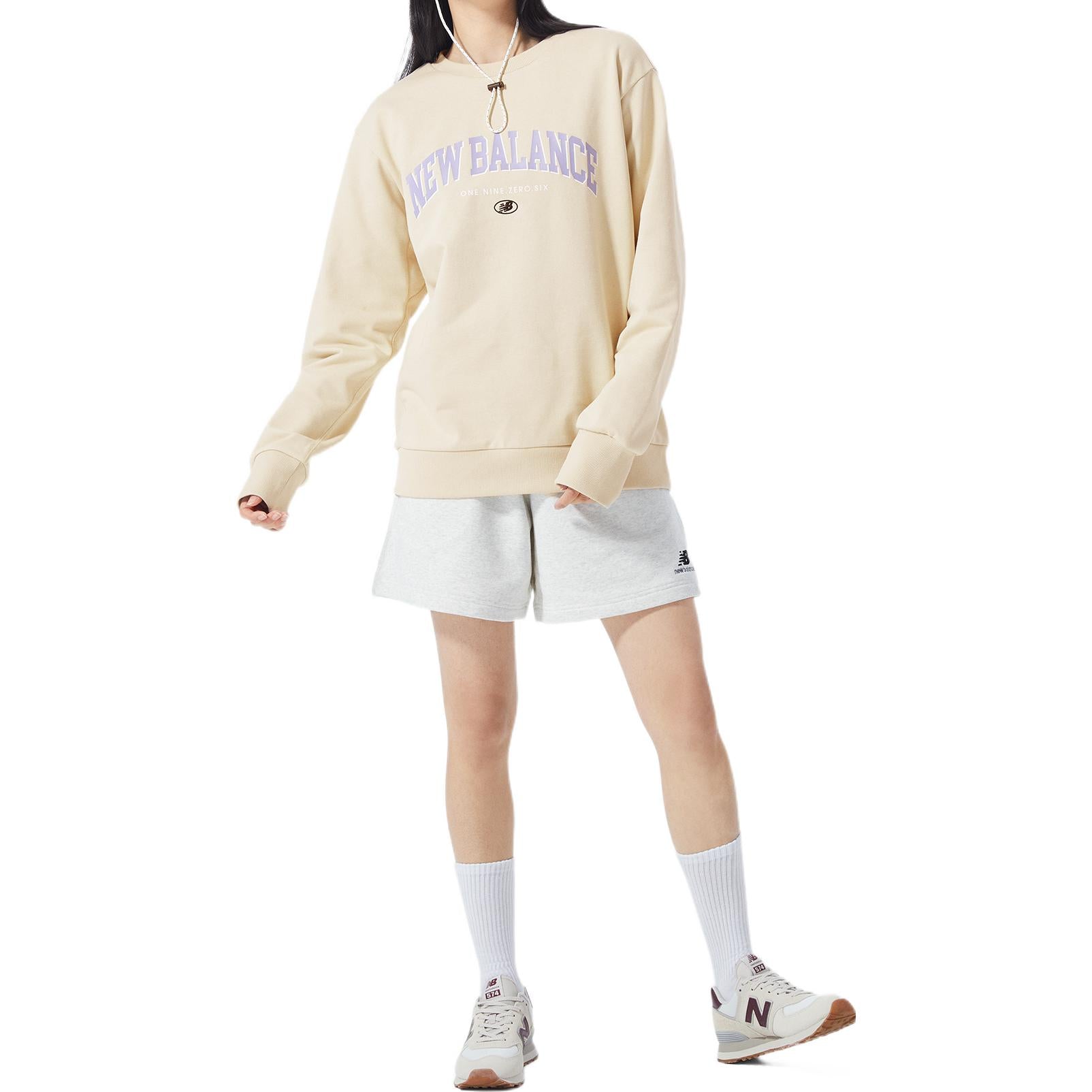 New Balance Logo Printing Round Neck Pullover Couple Style Creamy White 5CC17083-BEI