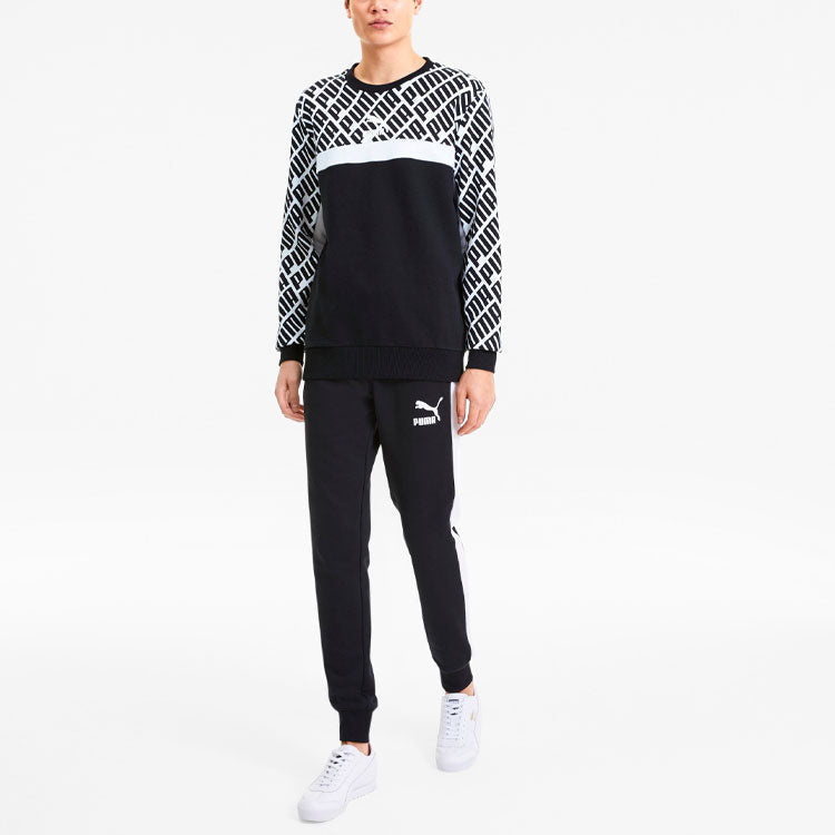 PUMA Trend AOP Logo Crew Sweater 'Black White Grey' 597395-01