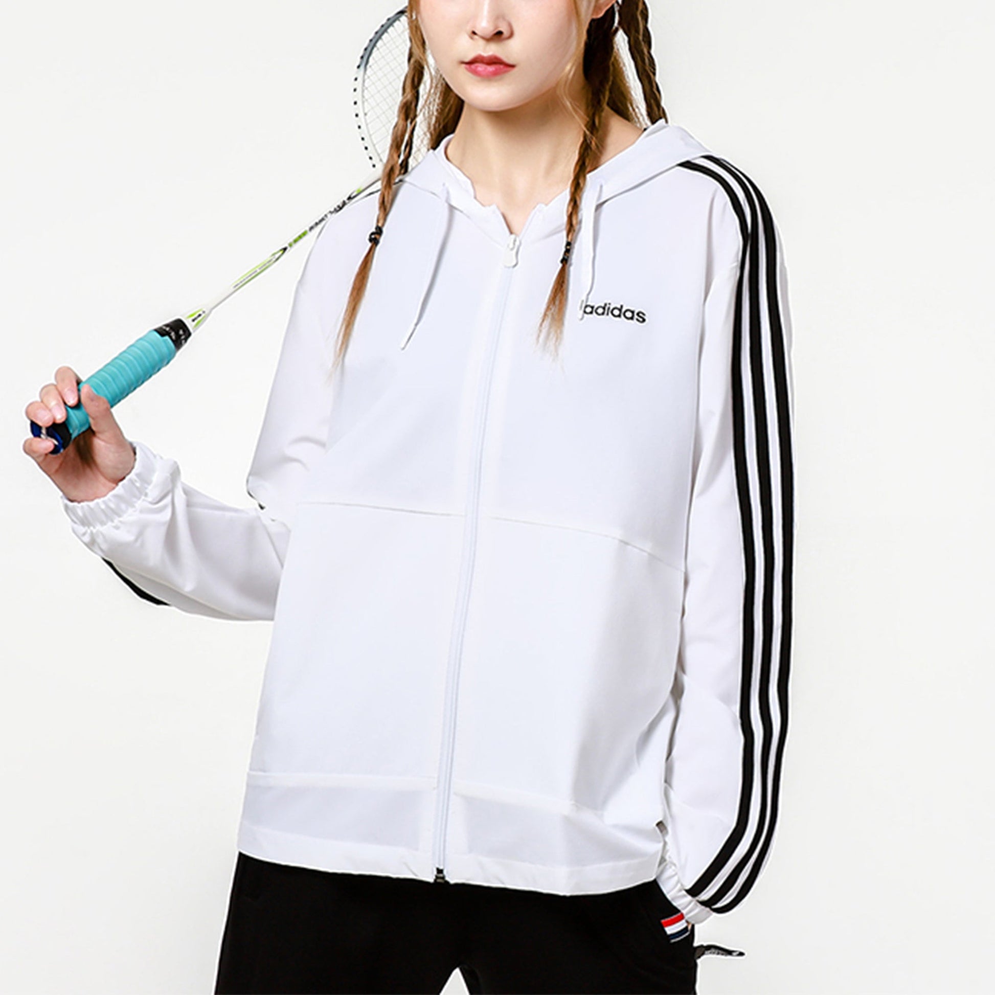 (WMNS) adidas neo Training Sports Stripe Loose Hooded Jacket White H36745