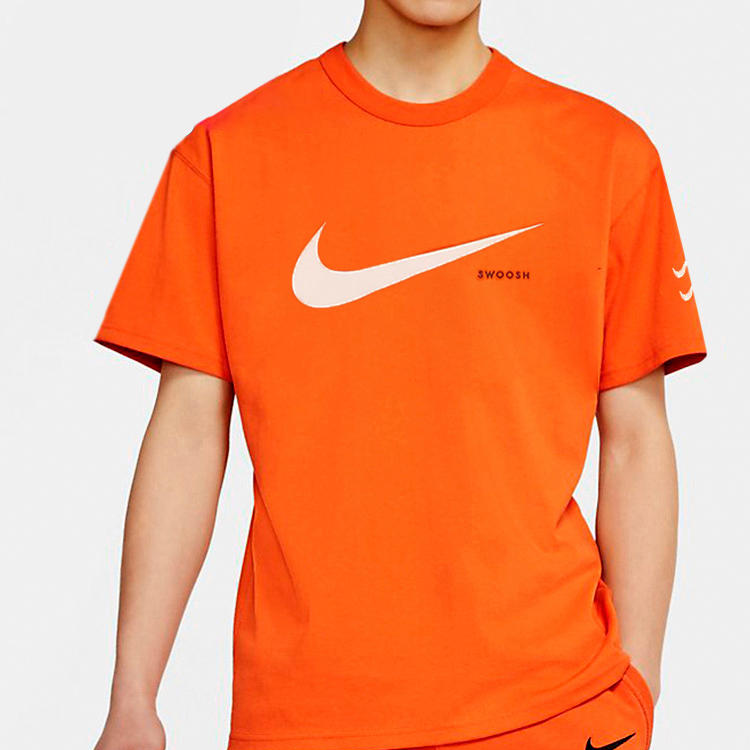 Men's Nike Swoosh Large Logo Printing Knit Round Neck Short Sleeve Orange Red T-Shirt DB5858-891