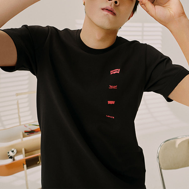 Men's Levis Logo Alphabet Printing Loose Short Sleeve Black A2799-0009
