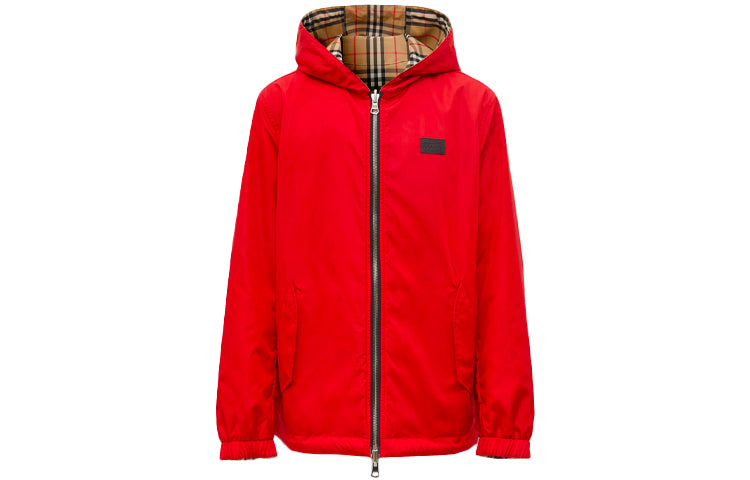 Men's Burberry Double Sided Classic Plaid Hooded Jacket Beige 80368941