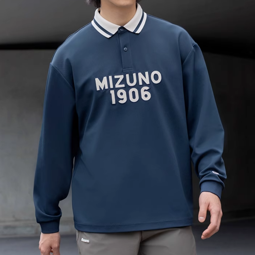 Mizuno Heritage Long Sleeve Polo Shirt 'Navy' D2CA36H2