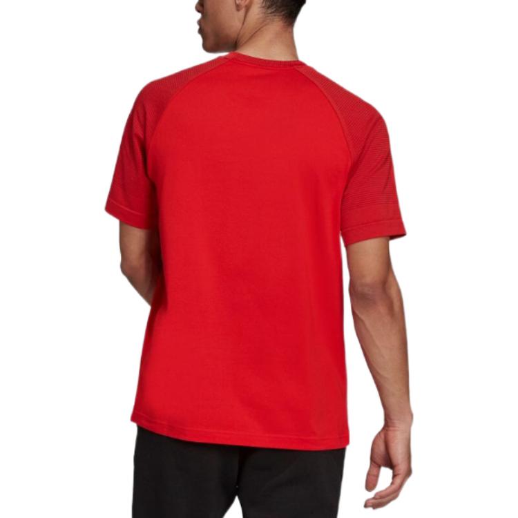Men's adidas Solid Color Logo Label Round Neck Pullover Short Sleeve Japanese Version Red T-Shirt H08193