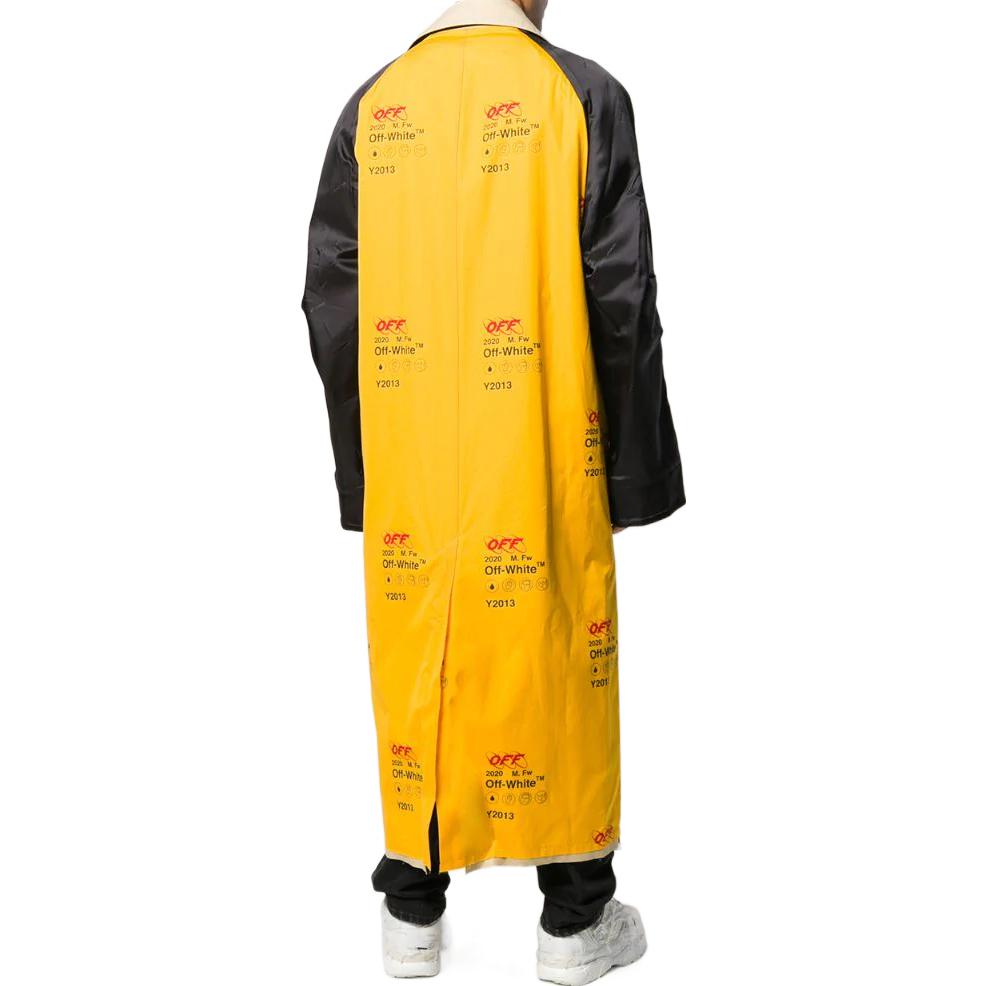 Men's Off-White FW22 Logo Printing Lapel Long Loose Fit Yellow Windbreaker OMEA198F19F220036000YELLOW