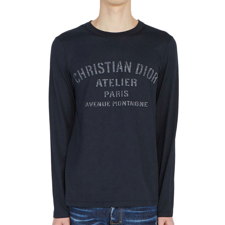 Men's DIOR Solid Color Printing Cotton Casual Round Neck Long Sleeves Navy Blue 043J611A0589-589