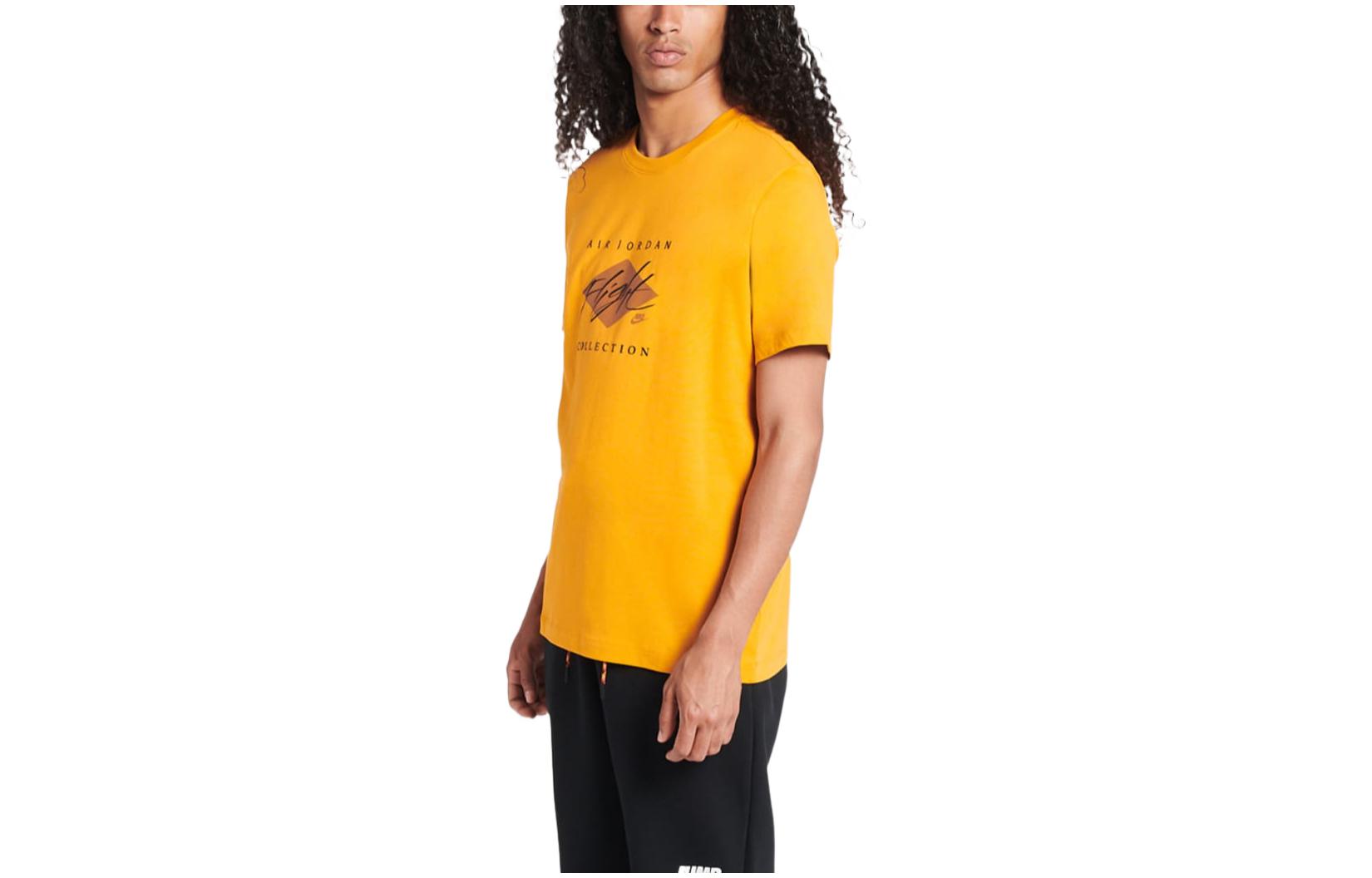 Men's Air Jordan Flight Essentials Alphabet Printing Round Neck Cotton Short Sleeve Yellow T-Shirt DH8970-738