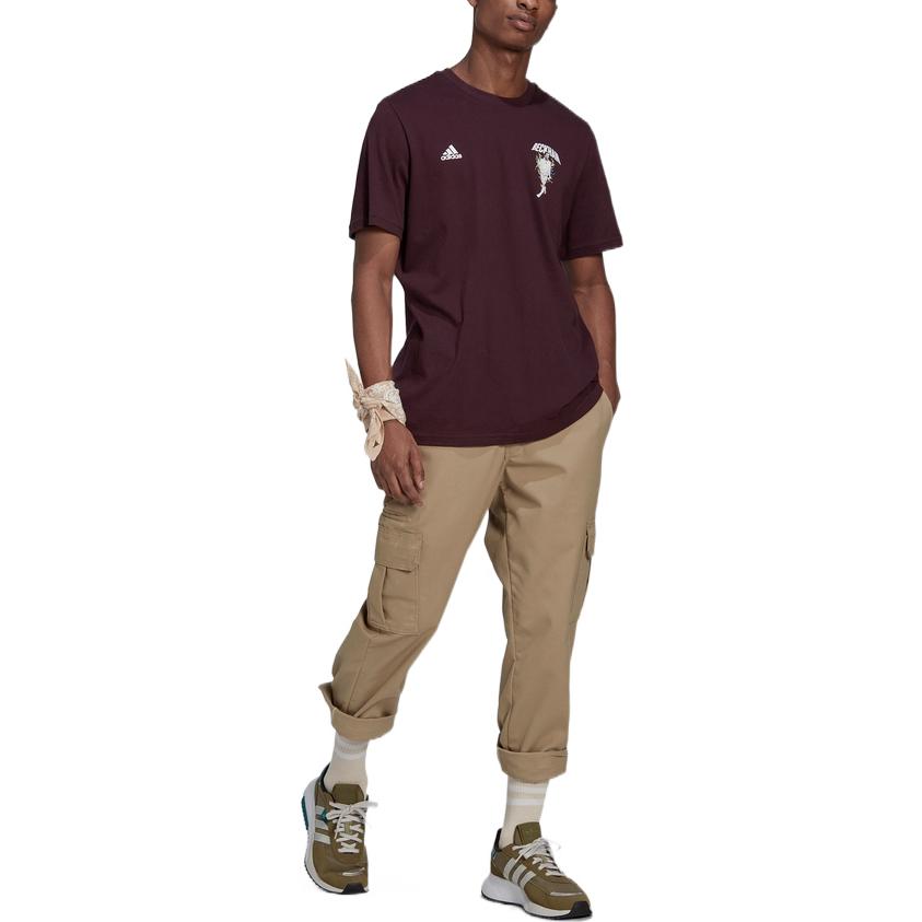 Men's adidas Character Printing Brand Logo Solid Color Round Neck Short Sleeve Dark Sauce Purple T-Shirt HG1975