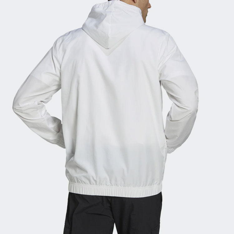 adidas Logo Casual Sports Zipper Hooded Jacket White HE1881