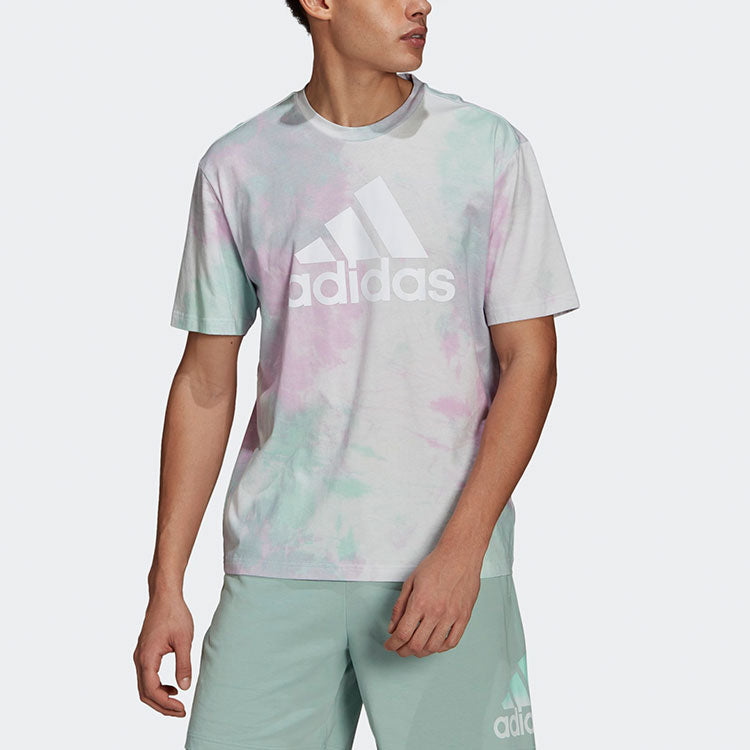 adidas Training Sports Tie Dye Printing Round Neck Short Sleeve Purple GK9613