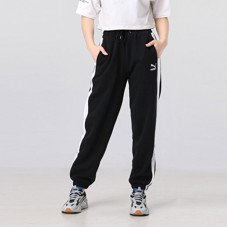 (WMNS) PUMA Classics Relaxed Joggers Logo Printing Sports Trousers Black 530282-01