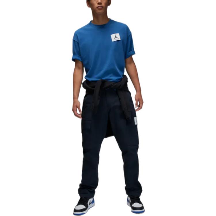 Men's Air Jordan Logo Label Loose Round Neck Pullover Short Sleeve France Blue T-Shirt DZ0605-486