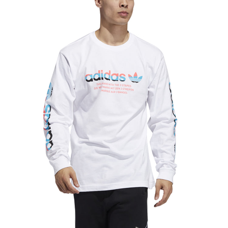 adidas originals Contrasting Colors Logo Printing Sports Round Neck Long Sleeves White GV4393