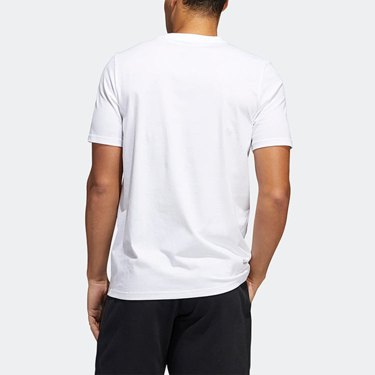 adidas Solid Color Logo Running Sports Round Neck Pullover Short Sleeve White HE4797