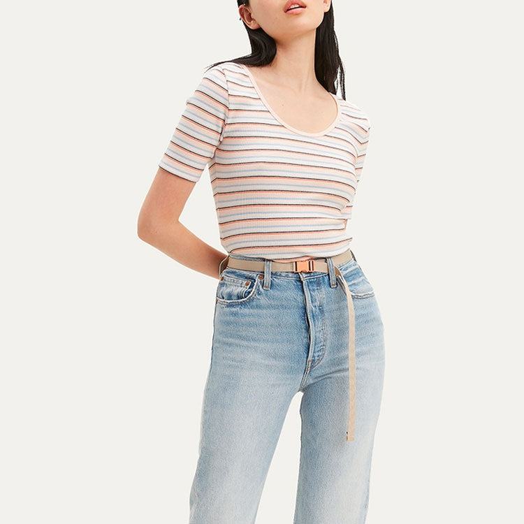 Levis Large Round Neck Stripe Slim Fit Short Sleeve Colorblock T-Shirt 85395-0004