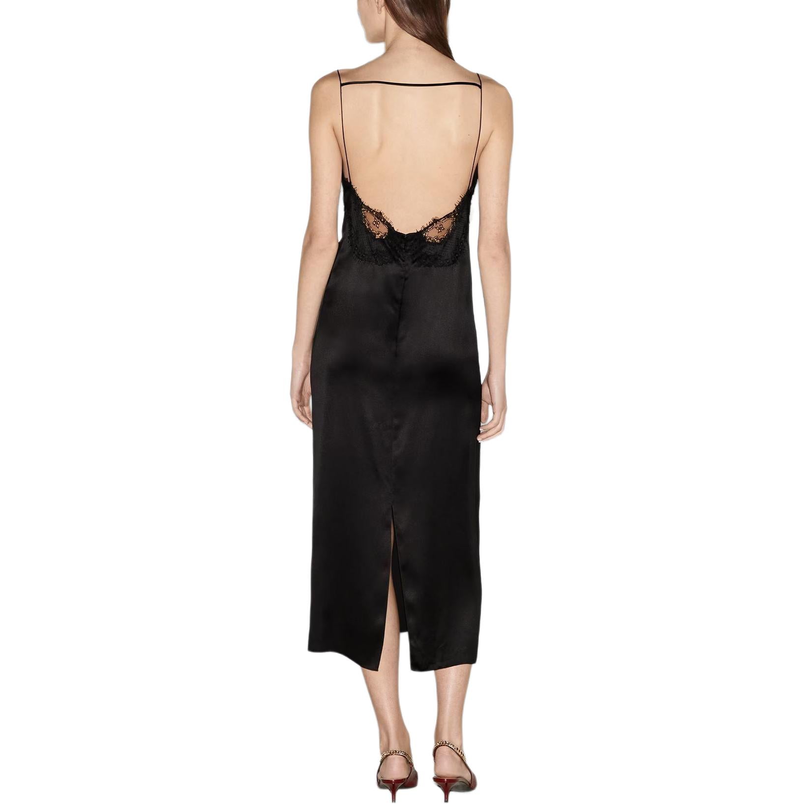(WMNS) Gucci Silk And Lace Long Dress 'Black' 788104-ZAQWA-1000