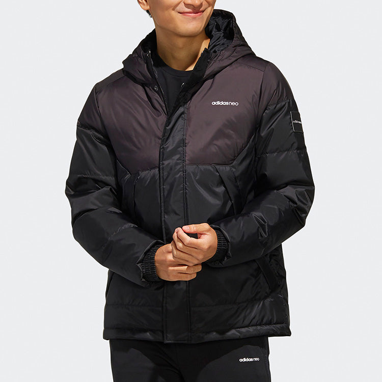 adidas neo Solid Color Stay Warm hooded Sports Down Jacket Black EI4410