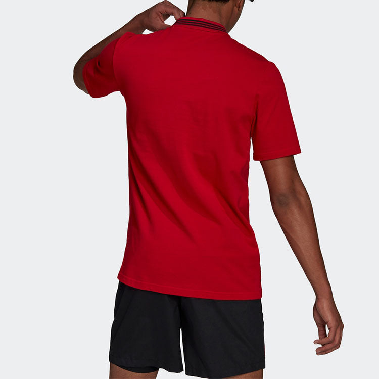 adidas Manchester United Soccer/Football Sports Solid Color Short Sleeve Polo Shirt Red H56686