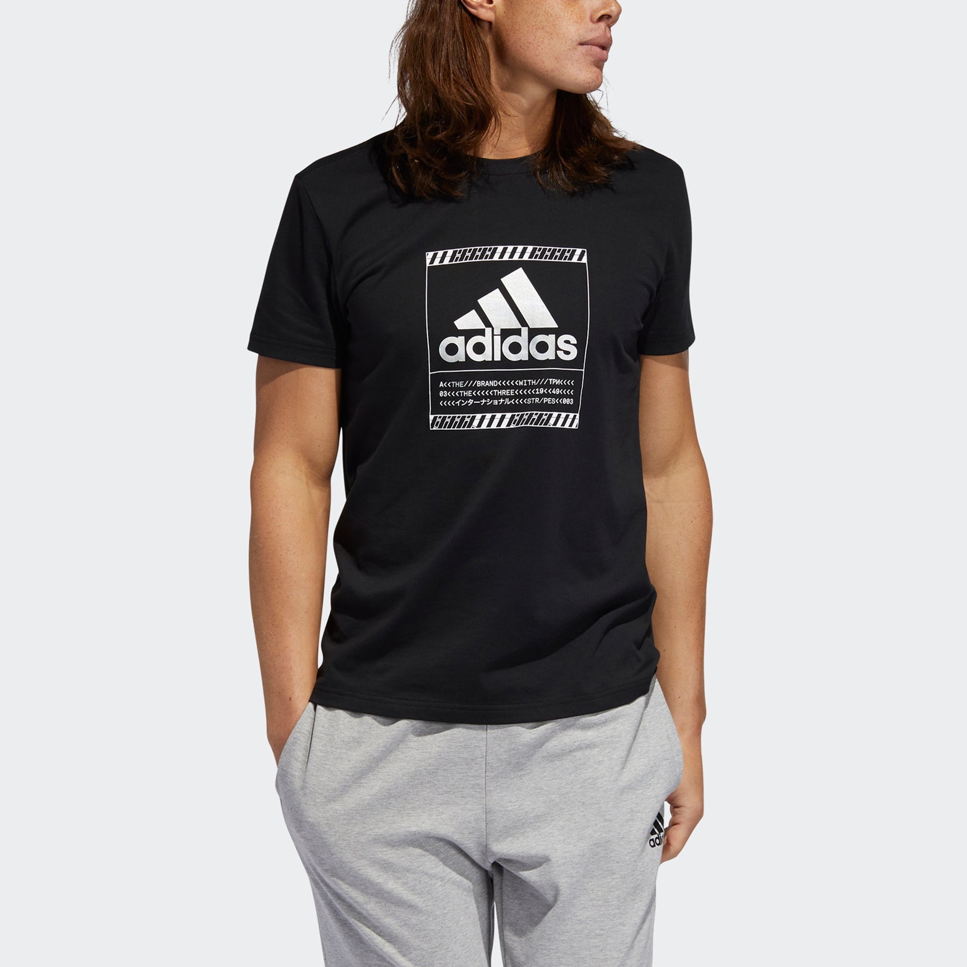 adidas Bos Metallic Sports Stylish Printing Round Neck Short Sleeve Black GF1627