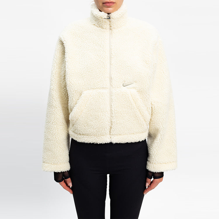 (WMNS) Nike Logo Fleece Stand Collar Stay Warm Short Jacket White CU6639-238