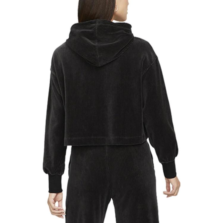 (WMNS) Nike Sportswear Velour Cropped Pullover Hoodie 'Black' DQ5928-010