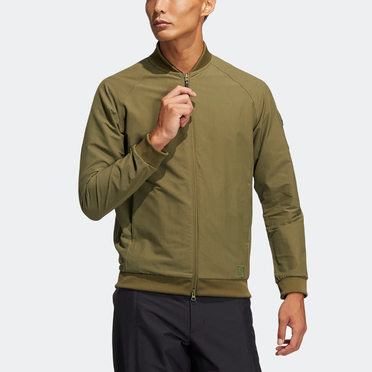 Men's adidas Gt Fz Ls Jk Golf Sports Solid Color Long Sleeves Zipper Jacket Dark Olive Green H64636