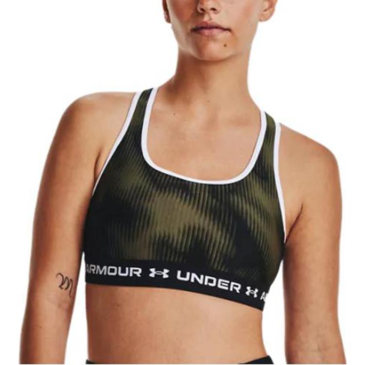 (WMNS) Under Armour Crossback Mid Printed Sports Bra 'Olive Green' 1361042-390