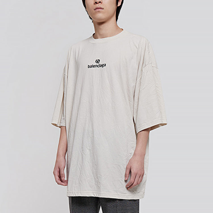 Men's Balenciaga Alphabet Logo Short Sleeve Gray White 641614TJVA99054
