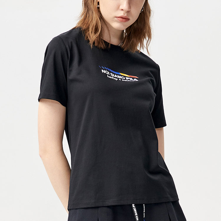 FILA FUSION Alphabet Printing Knit Sports Short Sleeve Black T11W121101F-BK