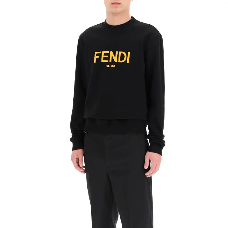 Men's FENDI Logo Printing Round Neck Pullover Long Sleeves Sports Black FY0178AE05F0QA1