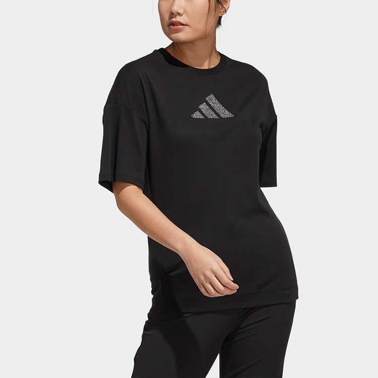 (WMNS) adidas Logo Pattern Round Neck Sports Short Sleeve Black T-Shirt H55256