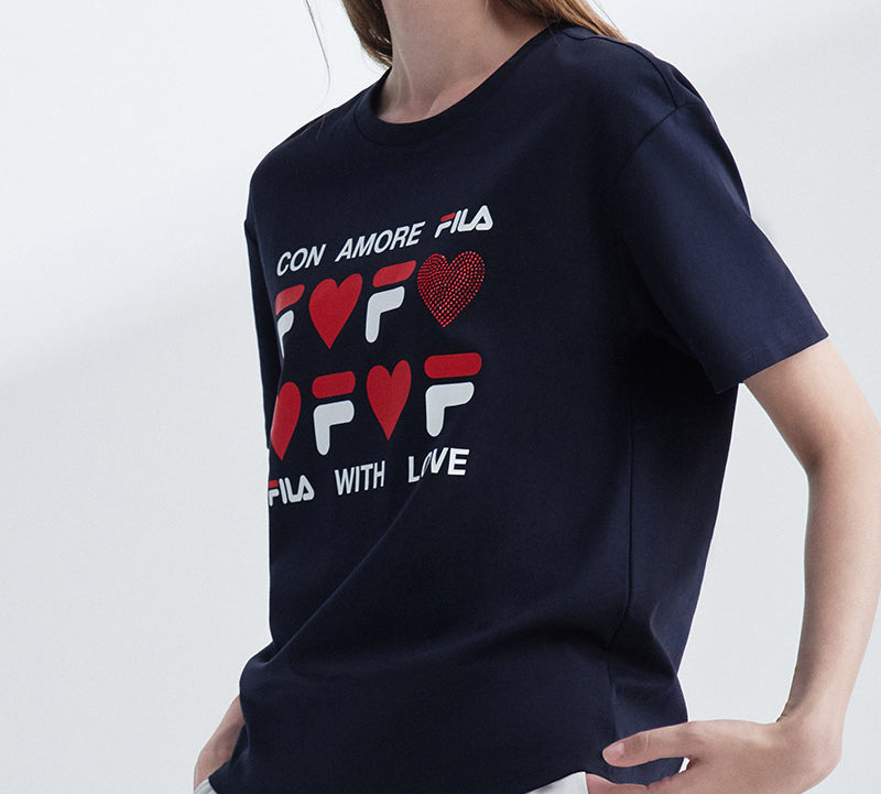 (WMNS) FILA Logo Love Printing Short Sleeve Blue F11W028108F-NV