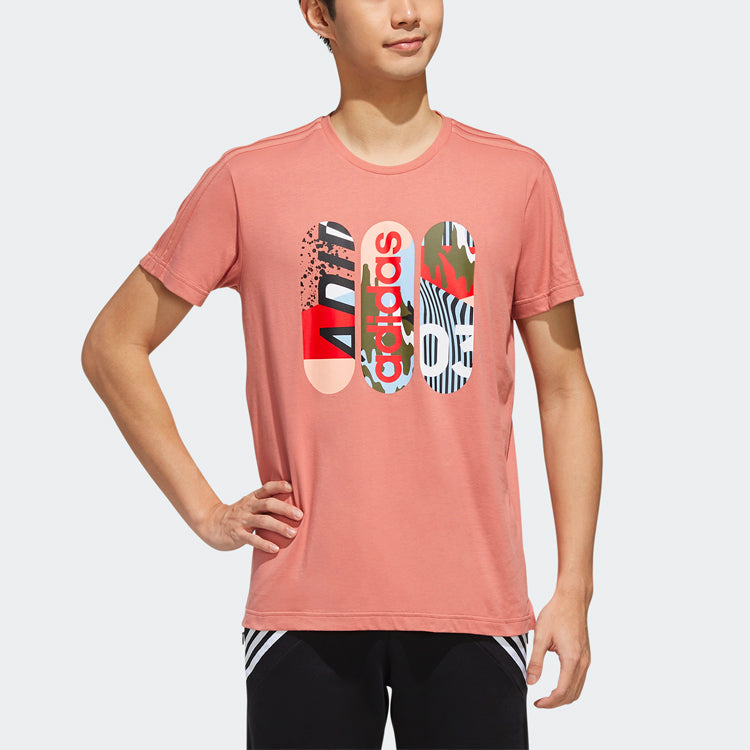 adidas neo Casual ribbed Round Neck Printing Short Sleeve Pink FK9916