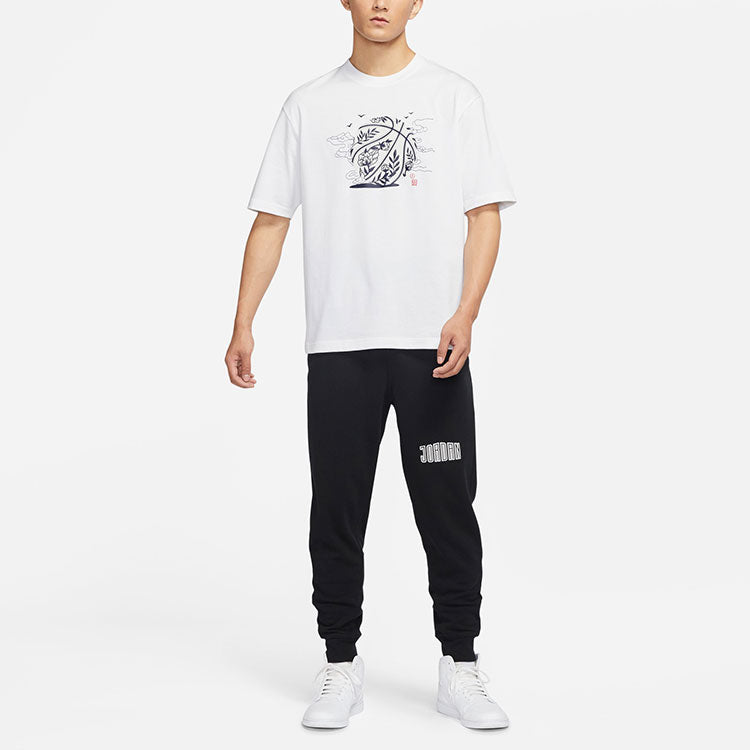 Men's Air Jordan Printing Round Neck Pullover Short Sleeve White T-Shirt DO4089-100