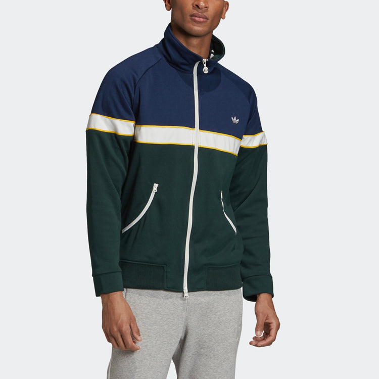 adidas originals Track Top Colorblock Retro Stand Collar Sports Jacket Green FM2195