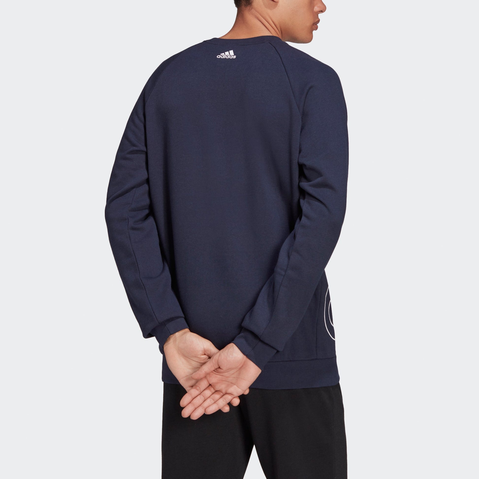 Men's adidas Big Lo Swt Ft Logo Printing Casual Sports Round Neck Navy Blue HB5086