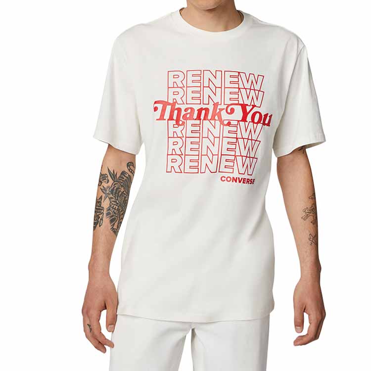 Men's Converse Renew Alphabet Printing Short Sleeve Creamy White 10019649-A02